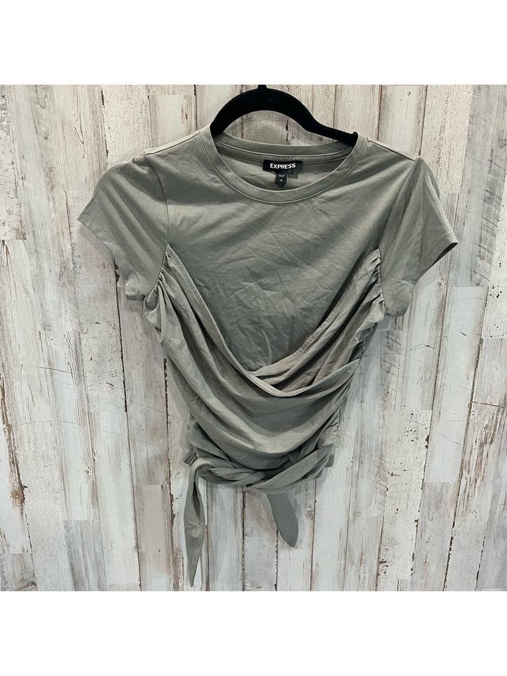 NWT Express Green Faux Wrap Ruched Cropped Baby Tee